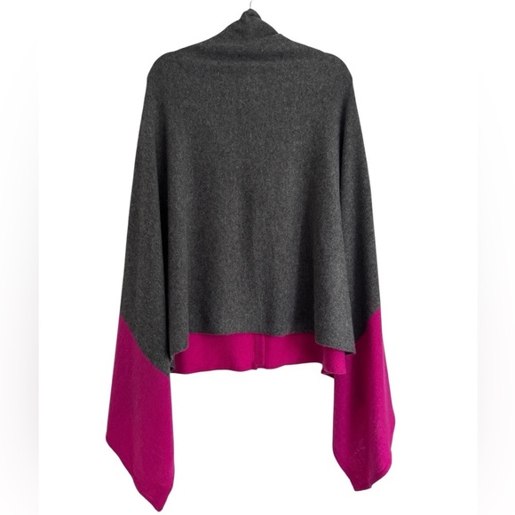 NWT Claudia Nichole 100% Cashmere Gray Fuchsia Colorblock Poncho Sweater O/S - Picture 4 of 8